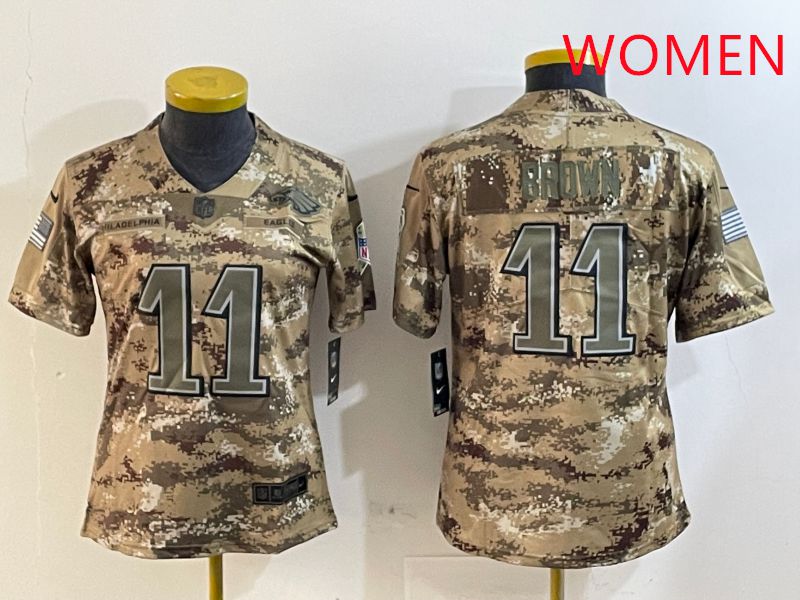 Women Philadelphia Eagles #11 Brown Camo Nike 2025 Salute to Service Limited NFL Jersey style 1->women nfl jersey->Women Jersey